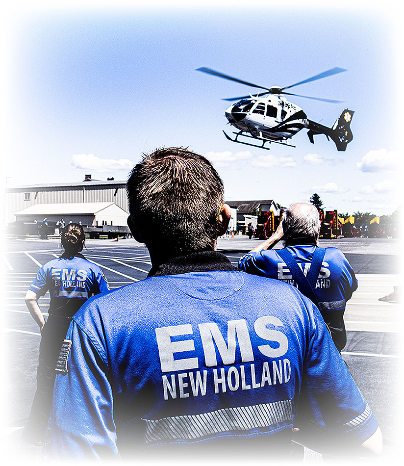 New Holland EMS crew waiting for arriving helicopter